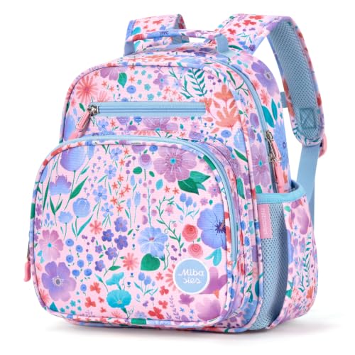 Kids Backpack 15 Inch School Bookbag for Girls Elementary with Insulated Pocket Flower Pink