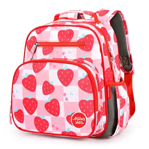 Kids Backpack 15 Inch School Bookbag for Girls Elementary with Insulated Pocket Flower Pink