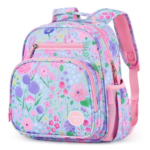 Kids Backpack 15 Inch School Bookbag for Girls Elementary with Insulated Pocket Flower Pink