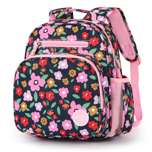Kids Backpack 15 Inch School Bookbag for Girls Elementary with Insulated Pocket Flower Pink