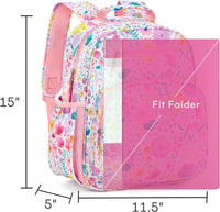 Kids Backpack 15 Inch School Bookbag for Girls Elementary with Insulated Pocket Flower Pink