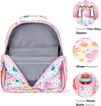 Kids Backpack 15 Inch School Bookbag for Girls Elementary with Insulated Pocket Flower Pink