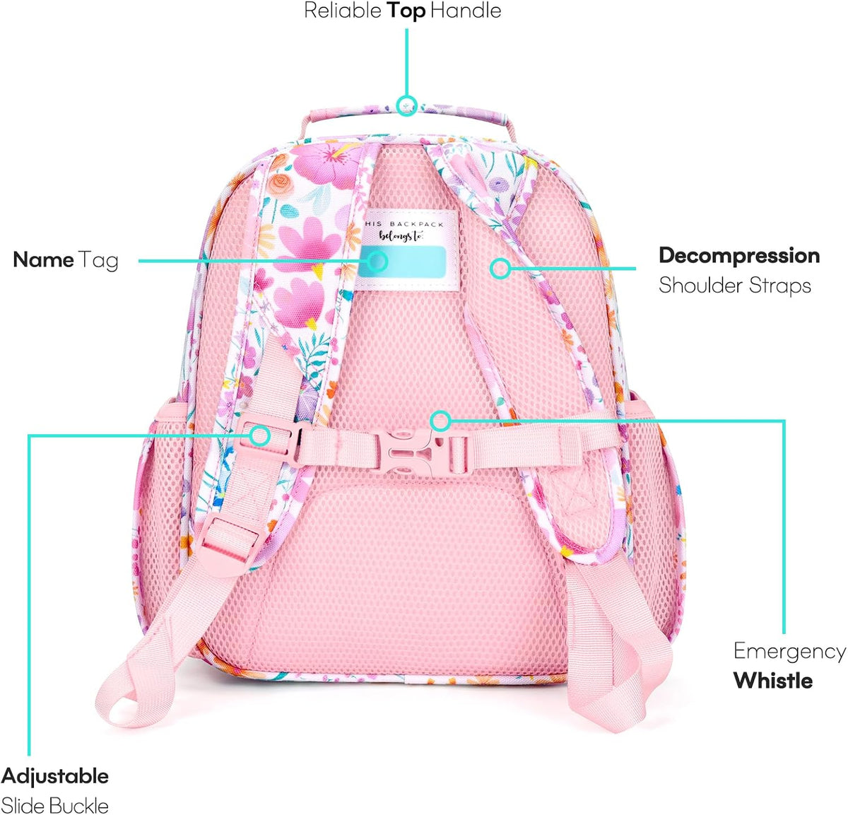 Kids Backpack 15 Inch School Bookbag for Girls Elementary with Insulated Pocket Flower Pink