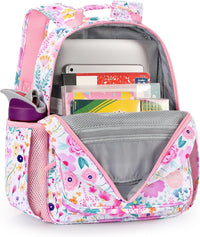 Kids Backpack 15 Inch School Bookbag for Girls Elementary with Insulated Pocket Flower Pink