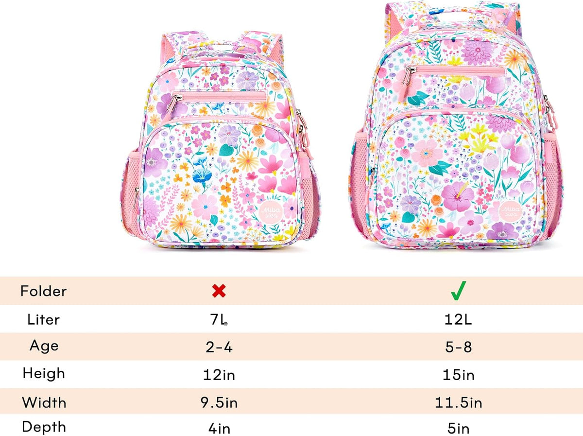 Kids Backpack 15 Inch School Bookbag for Girls Elementary with Insulated Pocket Flower Pink