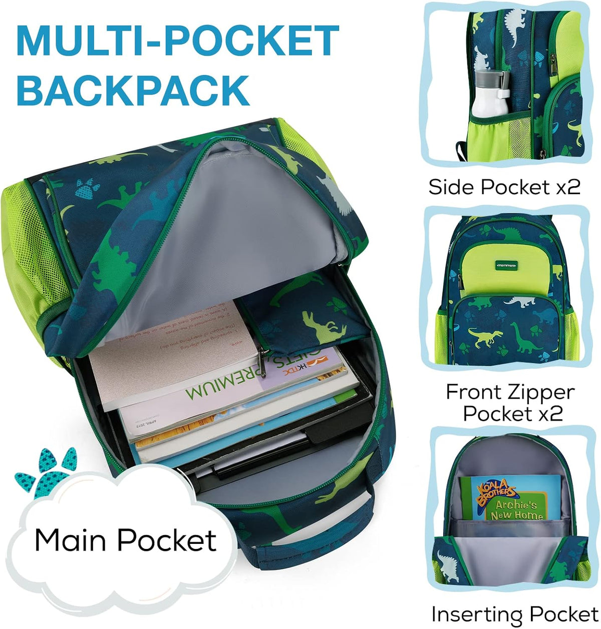 Kids Backpack Set 3 PCS with Lunch Box & Pencil Case 15.7 Inch School Bookbag for Boys Girls Ages 4-8 Lightweight Water Resistant