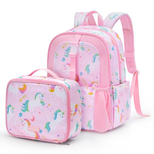 Kids Backpack Set 3 PCS with Lunch Box & Pencil Case 15.7 Inch School Bookbag for Boys Girls Ages 4-8 Lightweight Water Resistant