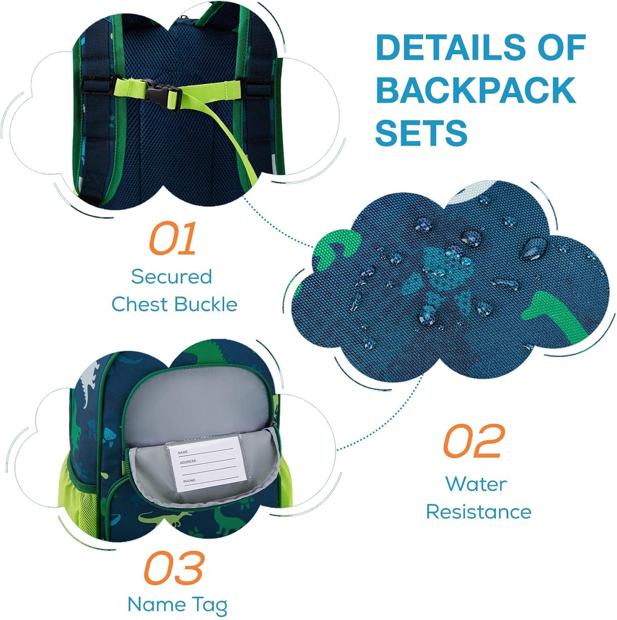 Kids Backpack Set 3 PCS with Lunch Box & Pencil Case 15.7 Inch School Bookbag for Boys Girls Ages 4-8 Lightweight Water Resistant
