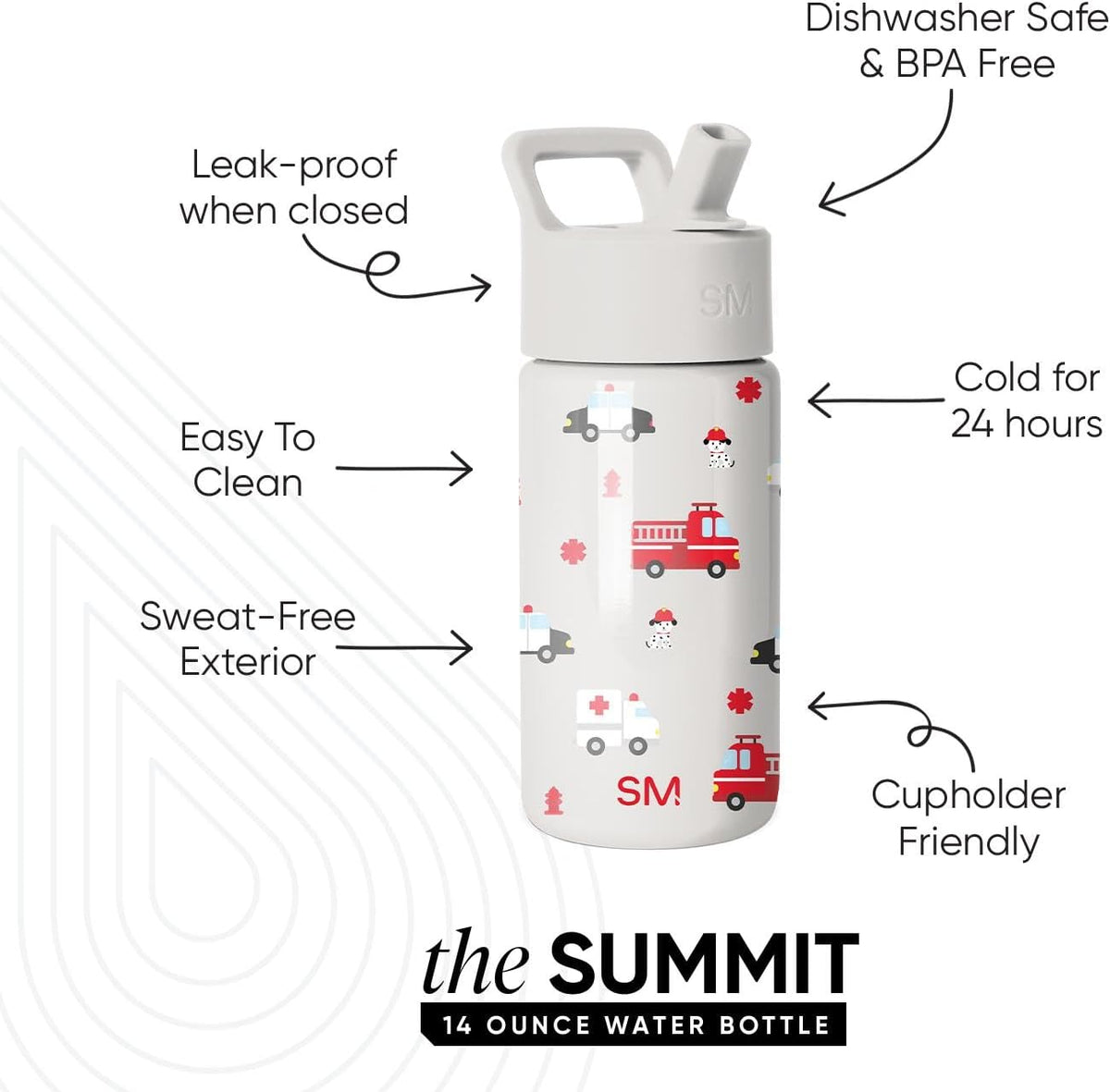 Kids Insulated Water Bottle with Straw Sippy Lid 14 oz Stainless Steel Toddler Cup Spill Proof Leakproof Vacuum Insulated