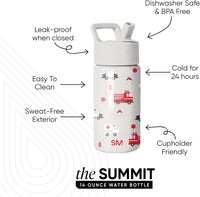 Kids Insulated Water Bottle with Straw Sippy Lid 14 oz Stainless Steel Toddler Cup Spill Proof Leakproof Vacuum Insulated