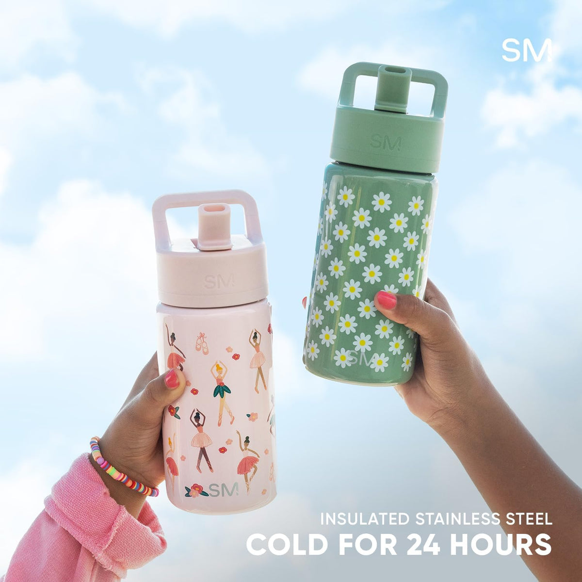 Kids Insulated Water Bottle with Straw Sippy Lid 14 oz Stainless Steel Toddler Cup Spill Proof Leakproof Vacuum Insulated