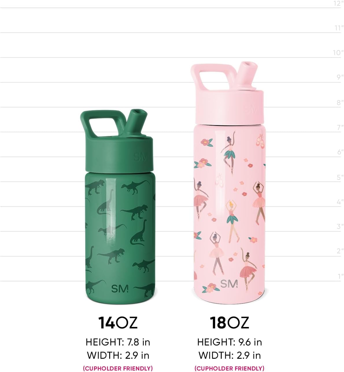 Kids Insulated Water Bottle with Straw Sippy Lid 14 oz Stainless Steel Toddler Cup Spill Proof Leakproof Vacuum Insulated