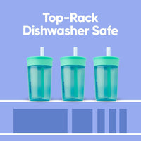 Kids Plastic Water Bottle 15 oz Blues Spill-Resistant Lid Reusable Straw Cup-Holder Friendly BPA Lead and Phthalate-Free