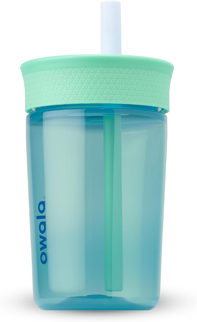 Kids Plastic Water Bottle 15 oz Blues Spill-Resistant Lid Reusable Straw Cup-Holder Friendly BPA Lead and Phthalate-Free