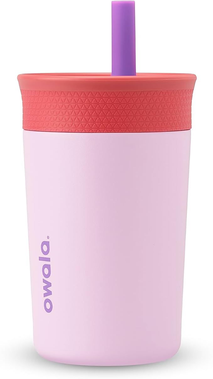 Kids Stainless Steel Tumbler 12 oz Lilac Rocket Insulated Spill-Resistant Lid Reusable Straw Double-Wall Vacuum Cup-Holder Friendly